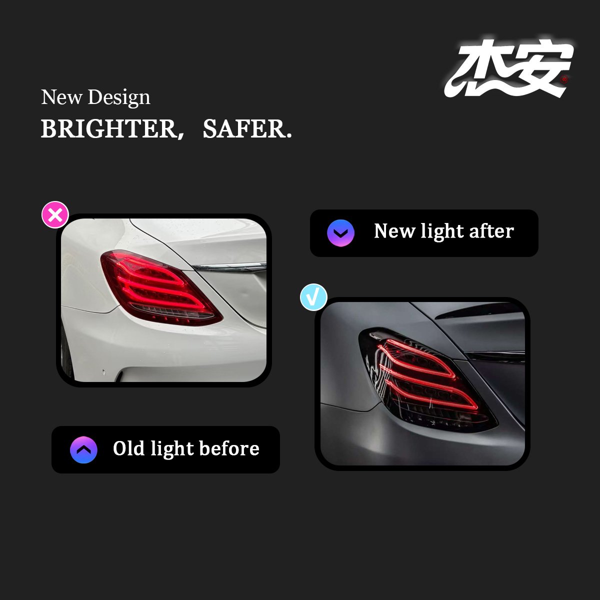 Mercedes C-Class Clear LED Taillights Modified Rear Lamps - Image 2