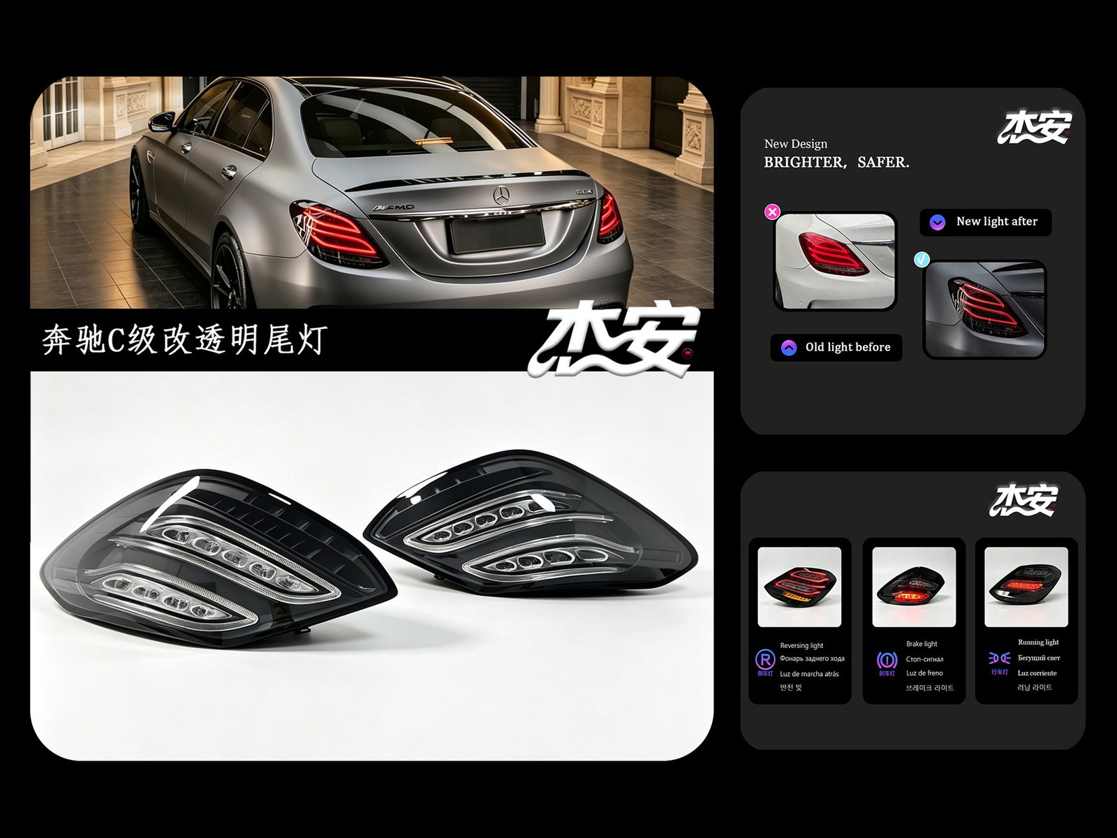 Mercedes C-Class Clear LED Taillights Modified Rear Lamps - Image 6