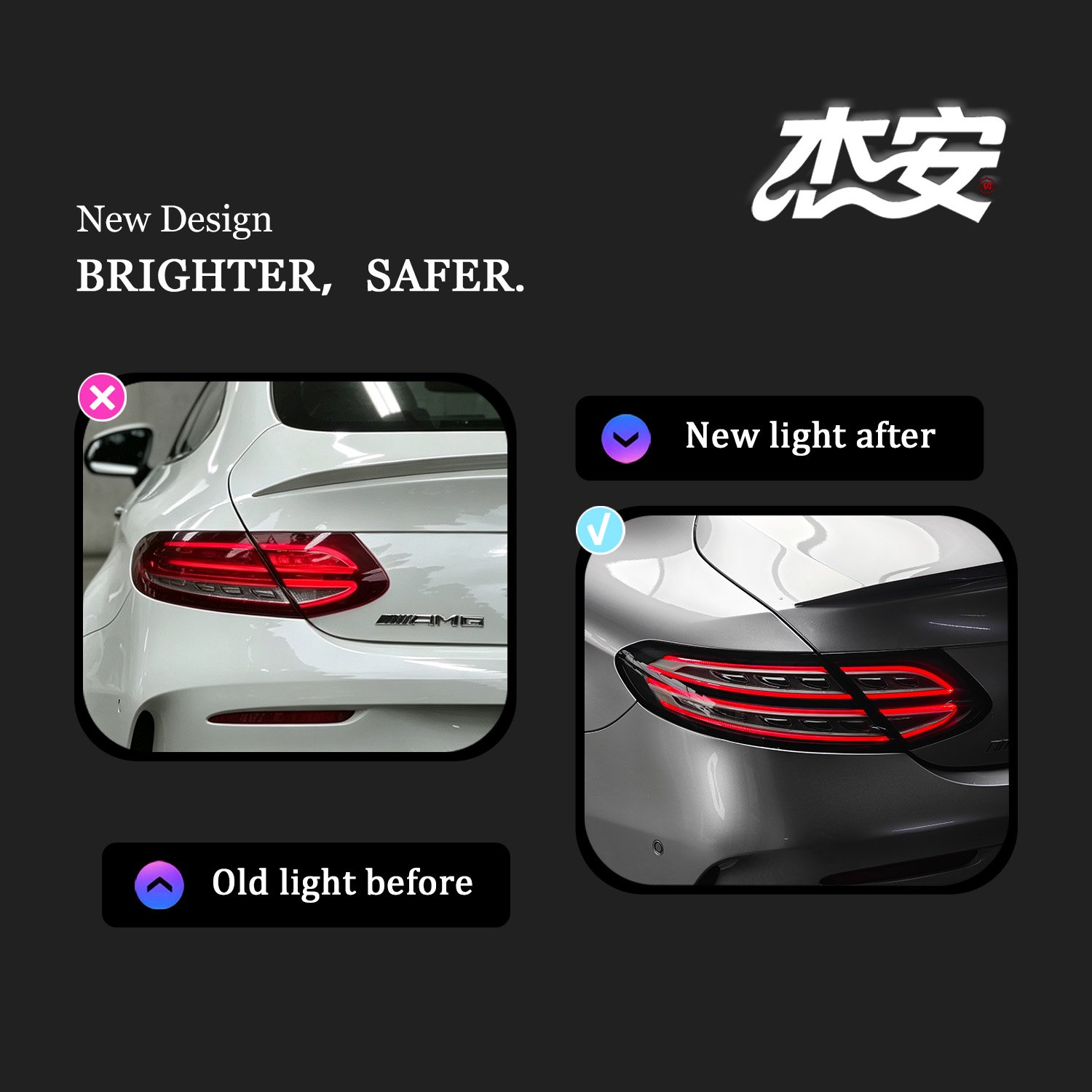 Mercedes C-Class Coupe Clear Black Housing Tail Light Assembly, Custom Modified Rear Taillights - Image 5